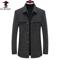 Woodpecker winter woolen coat middle-aged mens lapel jacket fathers wool woolen tweed casual top jacket