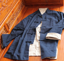 Cotton linen Tang suit double-sided can wear a jacket casual clothing Taiji clothing Jushi uniform Chinese style fattening