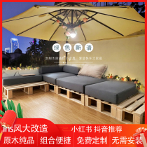 Custom Ins Wind Folk Accommodation Rental House Solid Wood Sofa Cato Base Trays Anti Tide Mat Cabin Board Logistics Wood Shelf Diy