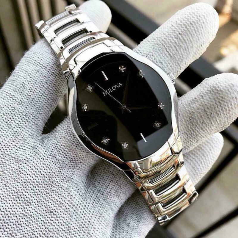 BULOVA Baoluhua steel belt simple borderless black water drill male quartz watch 96D117