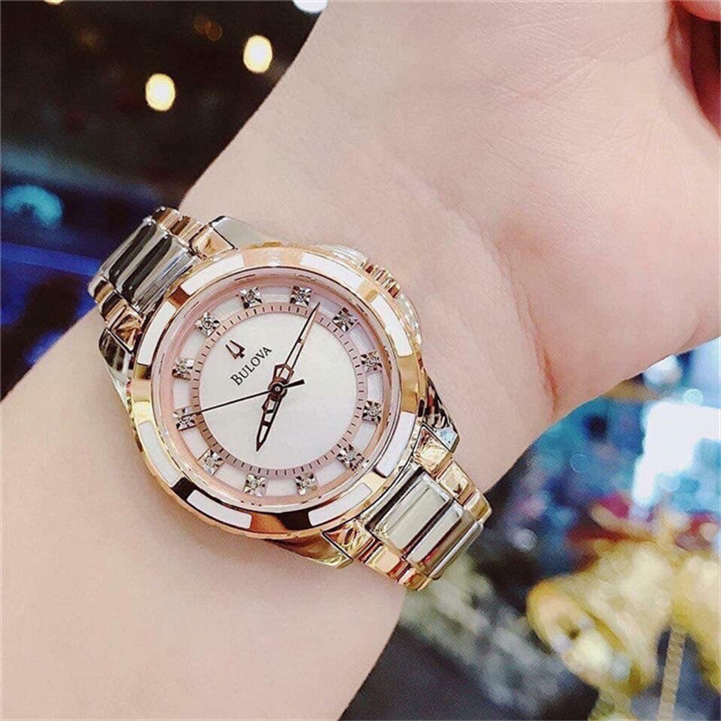 Baoluhua womens watch Bulova 98P134 diamond-encrusted stainless steel shellfish female quartz watch temperament womens watch