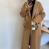 2021 new Korean version double-sided cashmere coat womens wool coat medium-long suit collar temperament autumn and winter wild