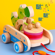 One and a half year old baby tow walker hand pull rope toy crocodile drum car 1-2 years old 3 infant child traction