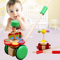 Infant children wooden push push music toddler single rod trolley for boys and girls baby 1-2 years old 3 walker toys