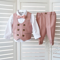 Boys suit three-piece suit Spring and Autumn British trendy Korean version baby flower girl pink performance birthday dress