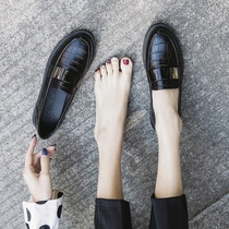 Loafers womens 2021 new shoes flat-bottomed British style small leather shoes retro black work soft leather single shoes summer