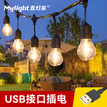 Outdoor Waterproof Lamp String Usb Bright Bulb Wedding Party Scene Dress Up with Decorative Lights Villa Courtyard Decorative Lights