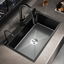304 stainless steel black nano-sink large single-slot hand-thickened kitchen under-counter basin wash basin wash basin