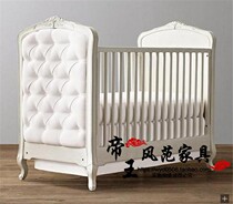 Export American pull-button crib European modern environmental protection solid wood carved childrens bed soft bag bed custom