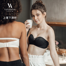 Finsteina strapless bra small chest flat chest gathered strapless non-slip sexy lace without steel ring deep V underwear