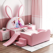 Childrens bed girl princess bed 1 5 single bed rabbit bed girl Dream Castle cartoon bed with guardrail slide