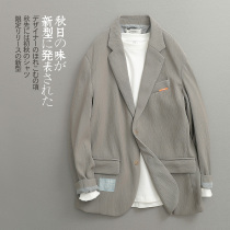 NINEWAY style autumn Japanese retro pleated soft drape comfortable two buckle casual blazer men