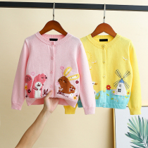 Han Edition Childrens Clothing Spring Autumn Girl Pure Cotton Handmade Embroidered Cardiovert Sweater Children Foreign Air Stitch Cardiovert Baby Thread Coat Jacket