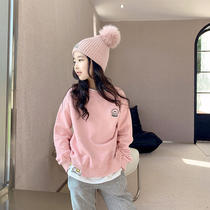 Girl Sweatshirt Spring Autumn Pure Cotton Fake two-piece undershirt CUHK Scout Casual Sleeve Hooded Sweatshirt Baby Loose Blouse