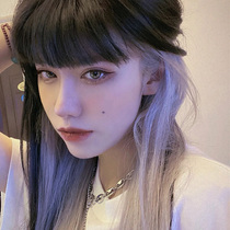 Water dance wig female hair net Red fashion black silver hanging ear dyeing long straight hair Korean air bangs realistic full head cover