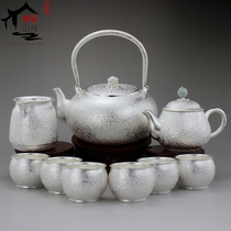 Zen silence sterling silver tea set set high-end silver gift gift cooking teapot fair cup tea washing sterling silver 999 kettle