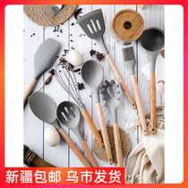 Xinjiang wooden handle Silicone Spatula set non-stick pan special shovel spatula frying shovel spatula spatula face fishing soup spoon