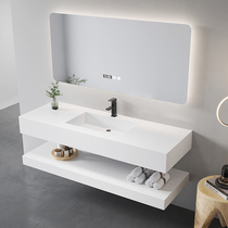 Customized rock board one-body bathroom cabinet modern light luxury double basin wash table wash basin toilet mirror cabinet ceramic basin