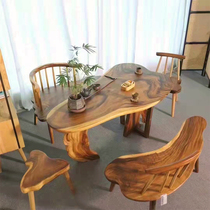 Hupeach Wood Large Board Solid Wood Living Room Tea Table Minima Modern Small Tea Table And Chairs Combination Home small family Type Balcony Tea Table