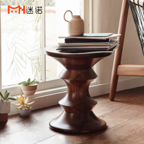 Nordic Solid Wood Designer Furniture Walnuts Wood Bench Side A Few Xuan Guan Changing Shoes Stool Casual Little Tea Corner Round Foot Mound