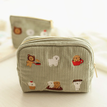 Japanese cute zipper bichon dog tissue bag embroidered cosmetic bag small storage bag aunt sanitary bag cat