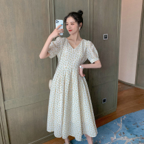  Foreign trade discount mall counters withdraw cabinets cut labels womens tail goods clearance pregnant womens fashion floral mid-length dress