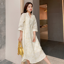  Brand discount withdrawal cabinet foreign trade womens maternity clothes spring and autumn Korean version of the long V-neck loose long-sleeved dress