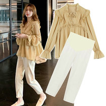 Pregnant women Spring top 2021 new aged shirt skirt Net Red Spring and Autumn dress spring summer fashion set