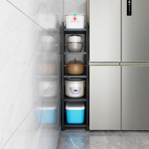 Black kitchen slit shelf floor multi-layer narrow refrigerator gap storage microwave oven pot holder storage cabinet