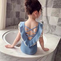 Childrens summer swimsuit 2021 new foreign style small middle and big Children girls ins Korean version of net red backless one-piece swimsuit