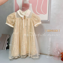 Girls baby collar Princess dress summer Foreign style children bubble sleeve sequin dress dress temperament puffy gauze dress