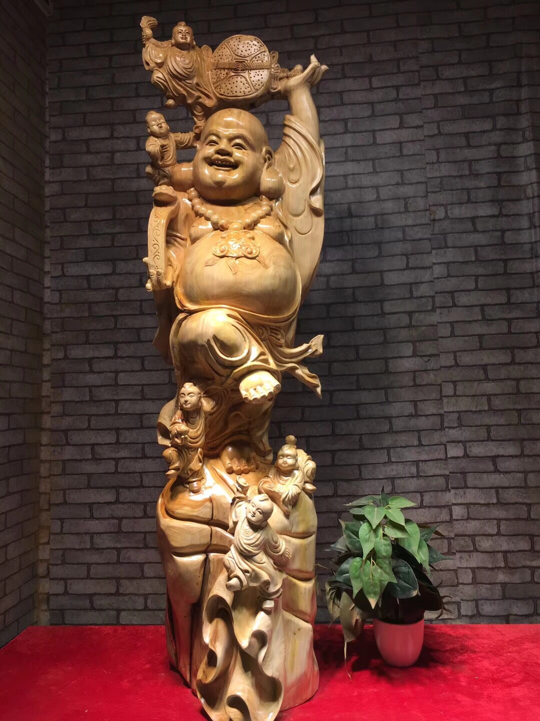 Root carving Root art ornaments Five sons Maitreya Buddha Qinling Yabai whole material to create handicraft carving fine gift ornaments