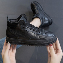 High small black shoes women leather wild 2021 autumn and winter New Women shoes plus velvet leather Sports Leisure board shoes tide