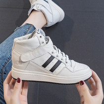 Inner height-increasing high-top white shoes womens real leather all-match 2021 new autumn and winter velcro sports casual shoes womens shoes tide