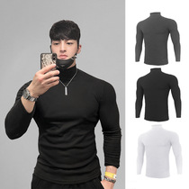Muscle fitness brothers autumn and winter Korean version of high collar long sleeve tights men running training T-shirt sports Tide brand clothes