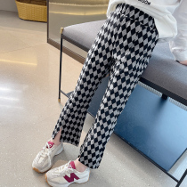 Girl Pants Spring Style Pants 2022 New Rhombus GChildren Casual Pants Little Girl Foreign Air Trendy Horn Pants