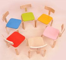 Solid Wood kindergarten backrest chair early education training Art Class table and chair baby children Square chair stool color Square stool