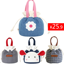  Bento bag handbag female canvas with lunch box Mommy bag ins barrel round cute small Japanese daisy