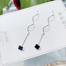 S925 pure silver four-leaf straw ear line Japan-ROK brief about 100 hitch anti-loss and thin temperament sleep without picking up short earrings