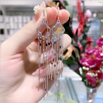 S925 pure silver four-leaf straw bright slice ear line Japan-ROK brief about 100 lapped anti-loss medium length Thin Temperament Earrings Earrings