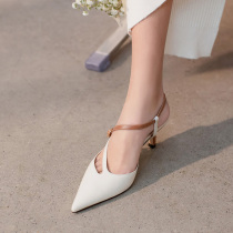 Givenivan unconditional self-retention@Word with half Baotou high-heeled sandals womens summer pointed thin heel back empty
