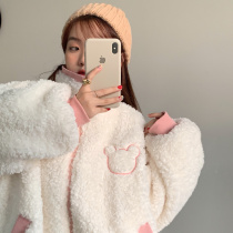 Pregnant women winter clothes suit tide mother Korean autumn and winter plus velvet thick top temperament lamb wool coat two-piece set