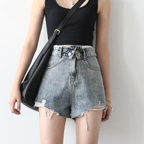 CHICVENCreative dry youth retro washed waist flanging design sense worn denim shorts womens hot pants