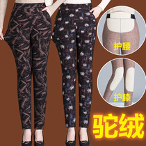 Old man cotton pants female grandmother loose middle-aged and elderly wearing thick plus velvet high waist old lady camel winter mother pants