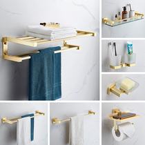 Nordic minimalist light and luxurious all-bronze wire drawing gold wool towel rack hardware pendant brass gold shelf bath towel rack suit