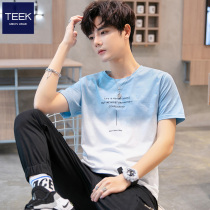 2023 New Summer Gradient Chrome Cotton Men Short Sleeve T - shirt Teen Semi - sleeve Mens Clothes Wave
