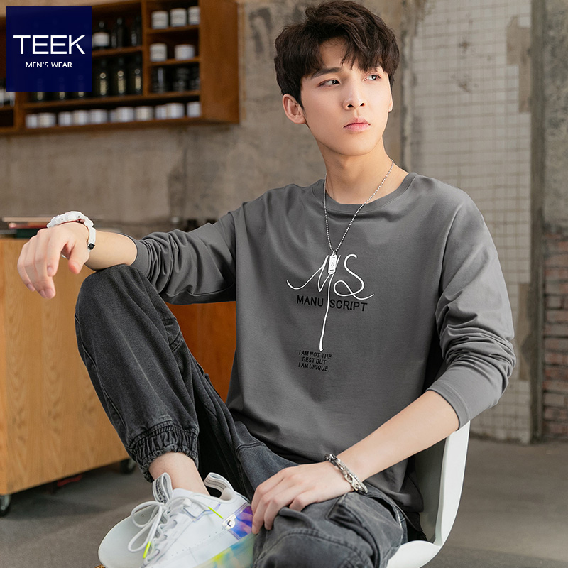 TEEK spring dress personality mens long-sleeved T-shirt cotton casual youth trend spring and autumn clothes with a bottom shirt