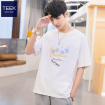 2022 Summer New Pure Cotton Short Sleeve T-Shirt Mens Ice Silk Tidal Wave Card Compassionate Easing Teenagers Half Sleeves Clothes