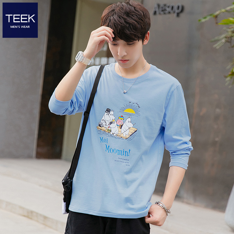 Long-sleeved t-shirt mens cotton spring student cartoon autumn clothes Korean version of ins youth casual spring dress bottoms