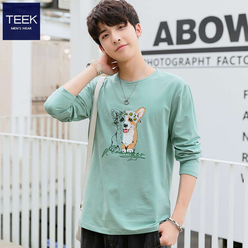 TEEK long-sleeved T-shirt mens cotton trend Spring teen animal print autumn clothing fashion casual bottoms